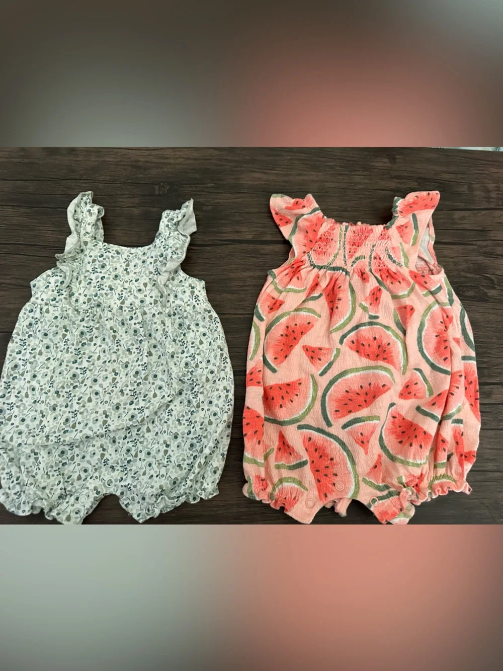 Carter's Pink Watermelon Print & White Floral Baby Rompers (2-Pack)